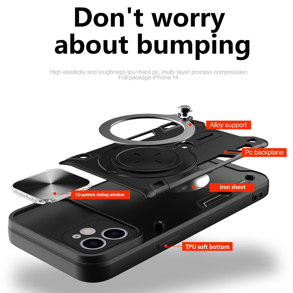 For iPhone 12 6.1 inch Slide Camera Lid Phone Case Rotatable Kickstand PC + TPU Shockproof Cover For iPhone 12 6.1 inch Slide Camera Lid Phone Case Rotatable Kickstand PC + TPU Shockproof Cover